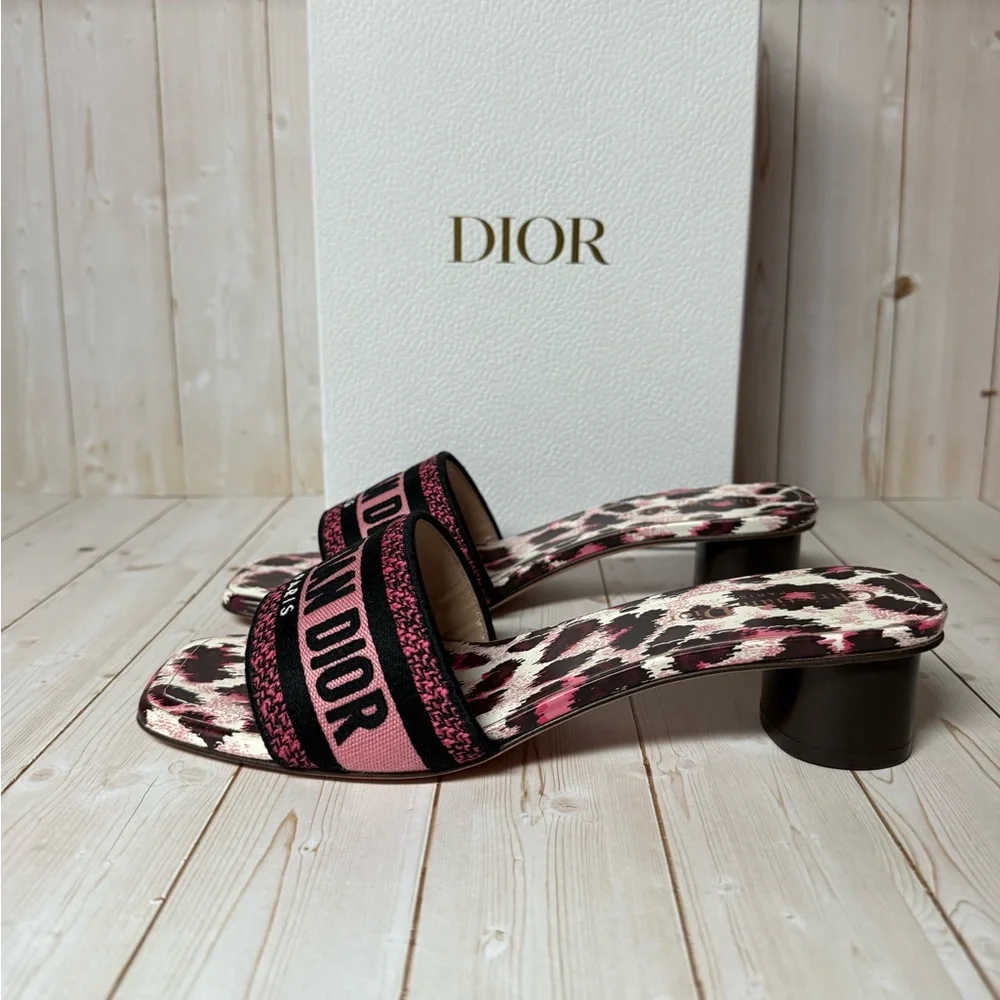 Christian Dior Mizza Embroidered Cotton Dway Slide Sandal Dark Ruby Sz 39 / 9 - Picture 4 of 13